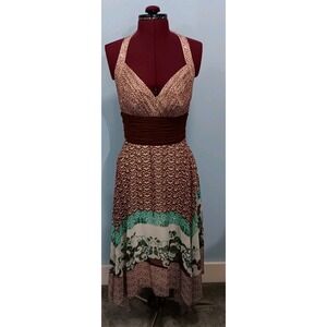 Sangria Brown Teal Y2k Whimsigoth Fairycore Empire Waist Babydoll Dress‎ Sz 10